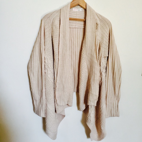 Taupe Drape Front Cable Knit Cardigan - Picture 5 of 8